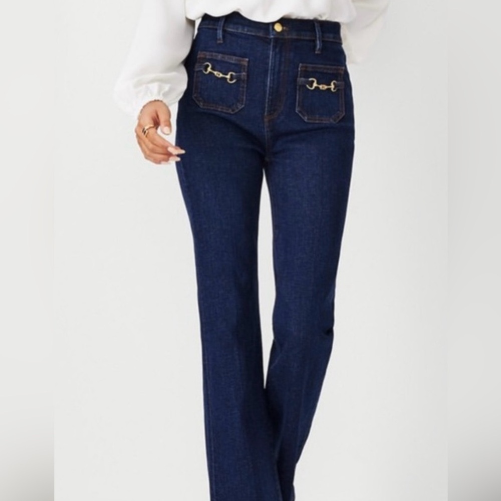 Ann Taylor  high rise, the flare Classic Style front pocket Horsebit jeans sz 8